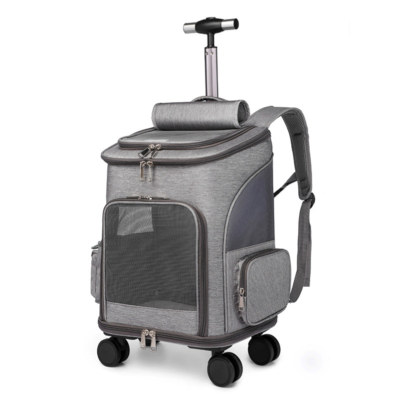 Hanbang's new folding trolley pet backpack Travel pet backpack Universal wheel trolley pet bag